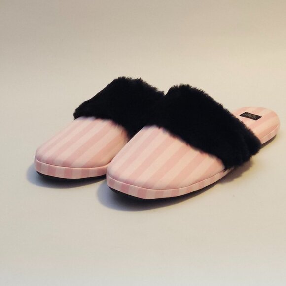 Victoria’s Secret Og Pink Pin Striped Women’s Slippers In Size Large w/Bag NEW - Picture 10 of 10